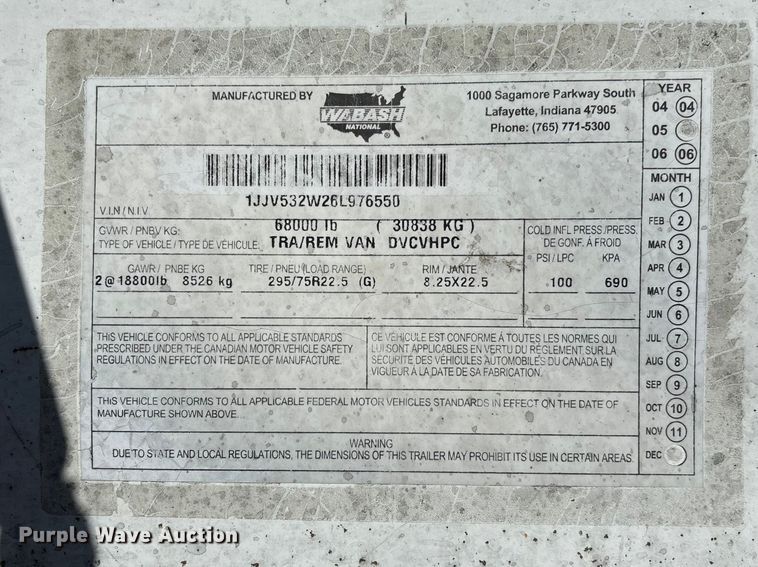 image for item FB3247 2006 Wabash DVCVHPC dry van trailer