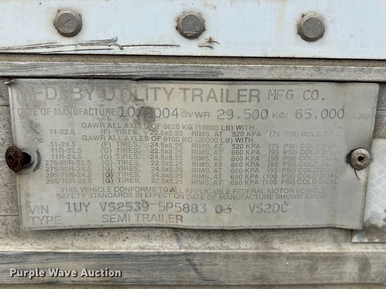 image for item FG0143 2005 Utility VS2DC dry van trailer