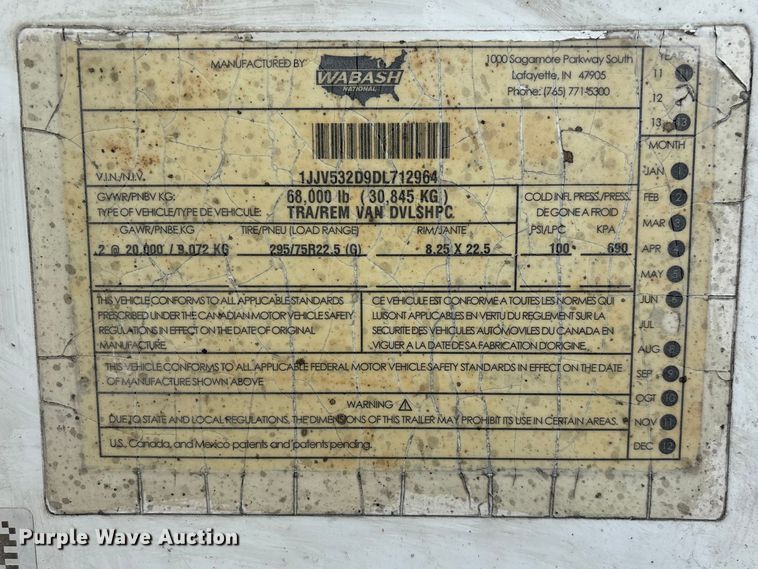 image for item FG0145 2013 Wabash National DVLSHPC dry van trailer