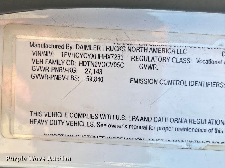 image for item FG0216 2017 Freightliner M2 Business Class crane truck