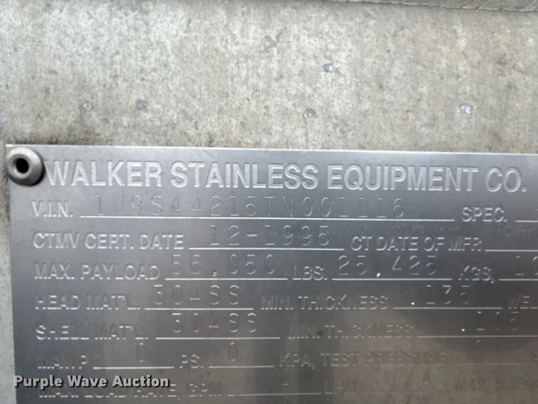 image for item FH7044 1996 Walker Stainless tank trailer