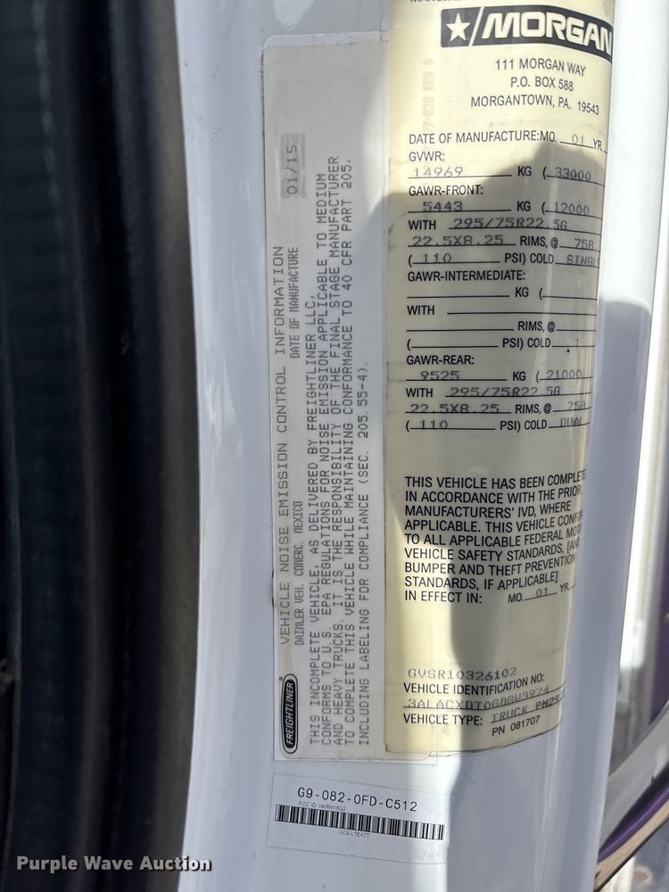 image for item FK1272 2016 Freightliner Business Class M2 refrigerated truck