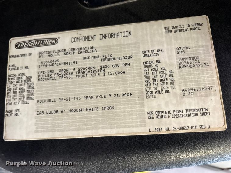 image for item FK1292 1997 Freightliner FL70 box truck