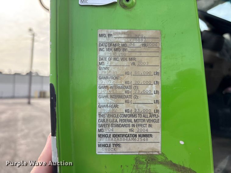 image for item FK1294 2004 Sterling L9500 vacuum truck