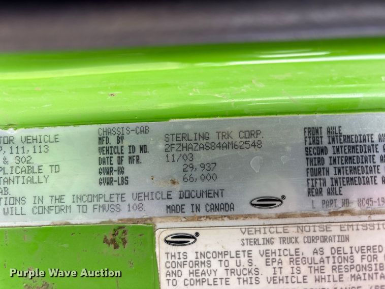 image for item FK1294 2004 Sterling L9500 vacuum truck