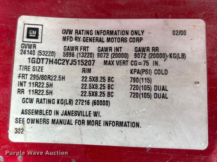 image for item FK1320 2000 GMC C8500 crane truck