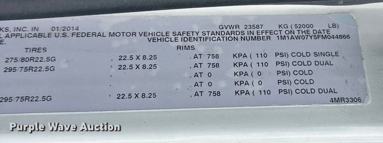 image for item FK1556 2015 Mack CXU613 semi truck