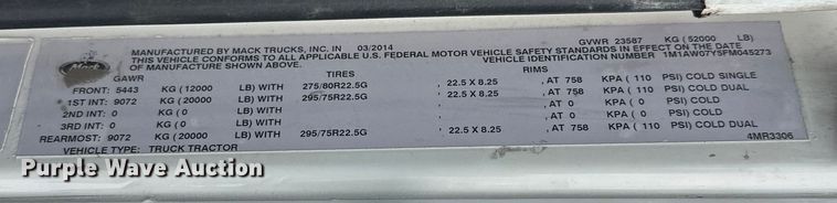 image for item FK1561 2015 Mack CXU613 semi truck