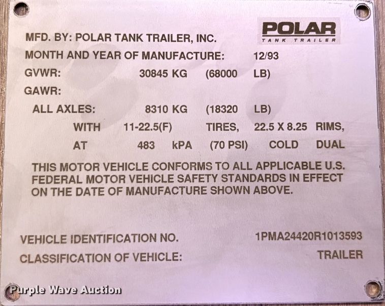 image for item FK1816 1994 Polar tank trailer