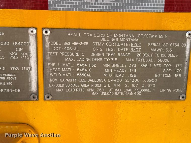 image for item NK9188 2008 Beall BAST-96-3-SB tank trailer