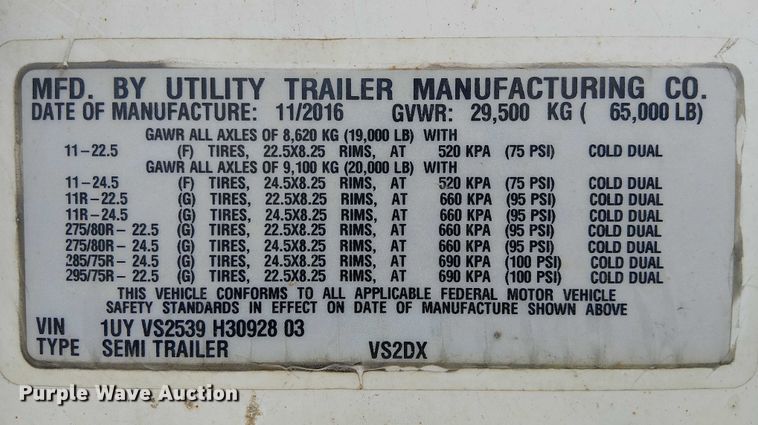 image for item YA1376 2017 Utility VS2DX dry van trailer
