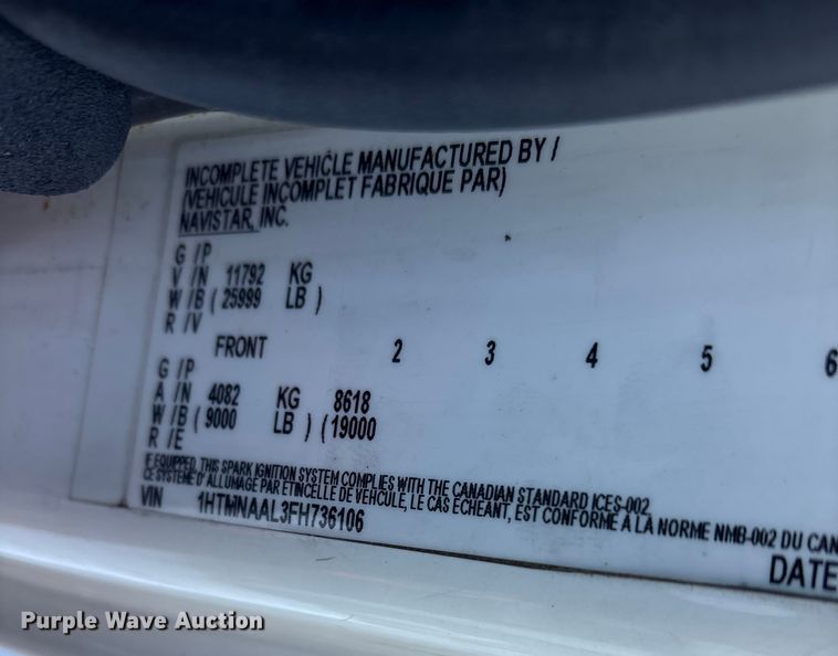 image for item YA1485 2015 International 4300 box truck