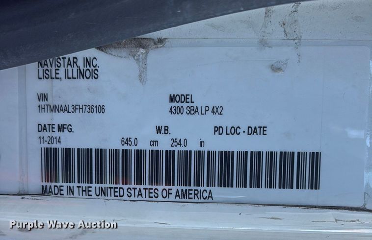 image for item YA1485 2015 International 4300 box truck