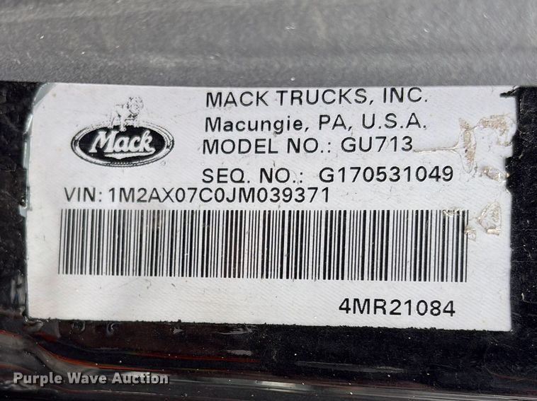 image for item YA1851 2018 Mack GU713 roll-off container truck