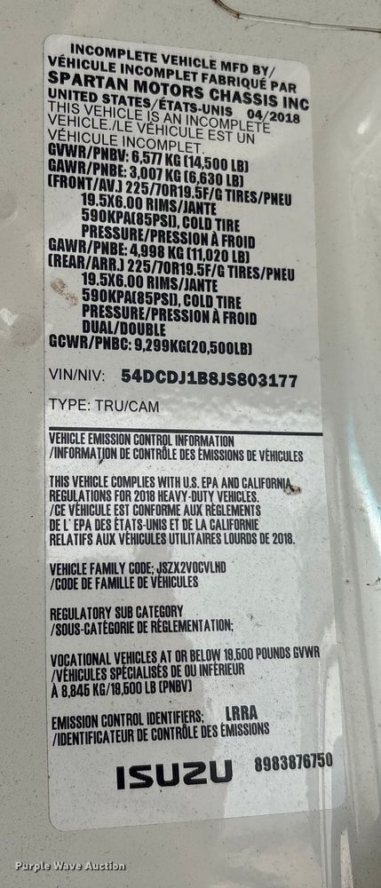 image for item YA1962 2018 Chevrolet Crew Cab box truck