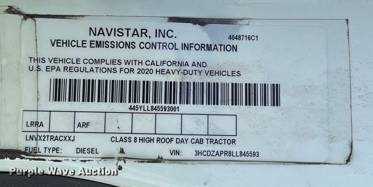 image for item YA2099 2020 International LT625 semi truck