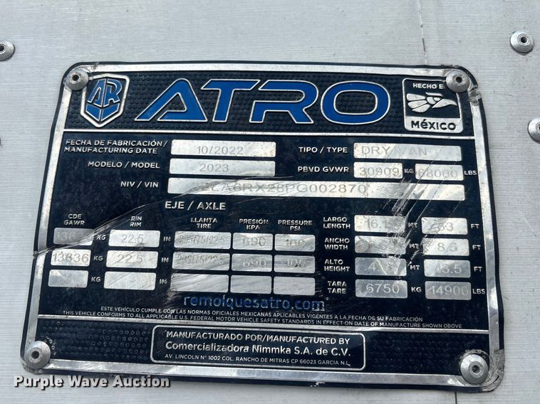 image for item YA2139 2023 Atro dry van trailer