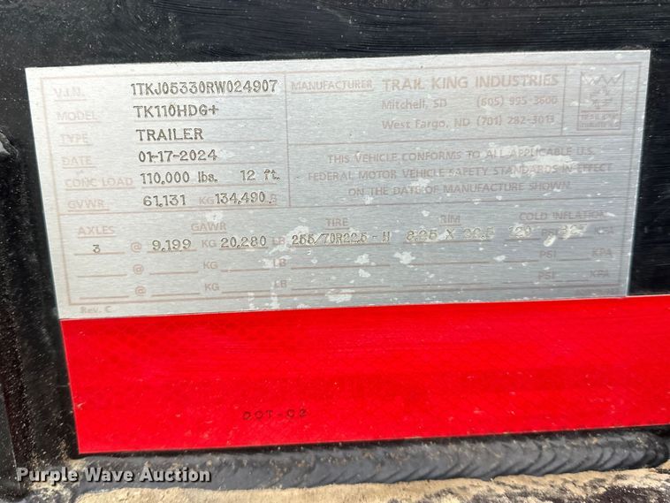 image for item YA2186 2024 Trail King TK110HDG+ lowboy equipment trailer