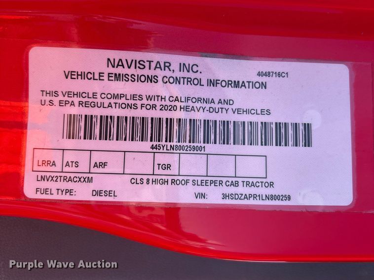 image for item YA2193 2020 International LT625 semi truck