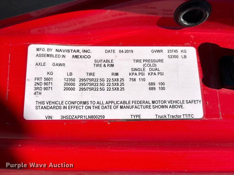 image for item YA2193 2020 International LT625 semi truck