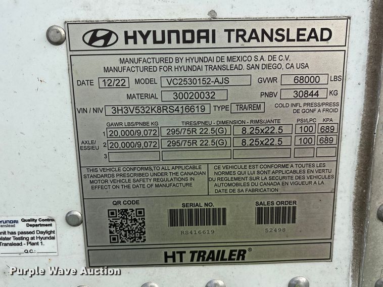 image for item YA2255 2024 Hyundai Translead dry van trailer