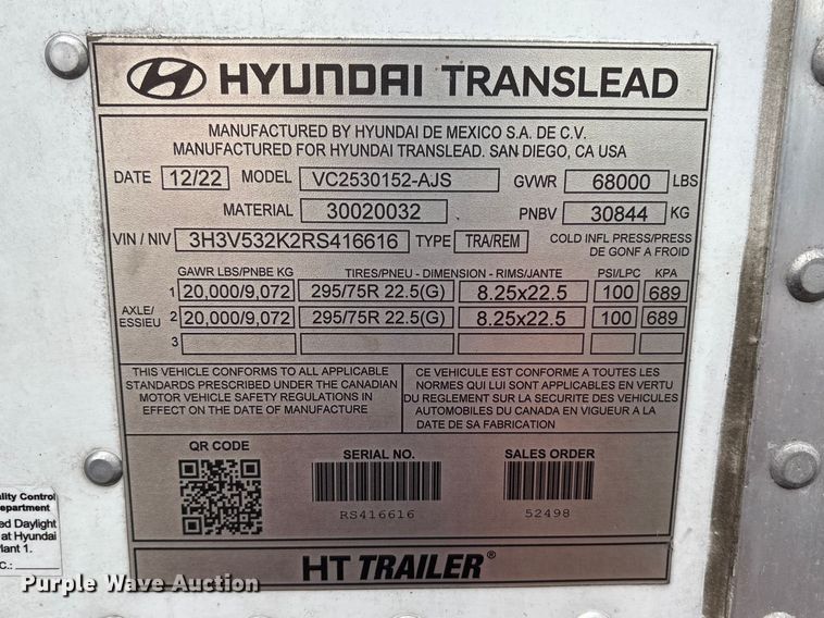 image for item YA2723 2024 Hyundai VC2530152-AJS dry van trailer
