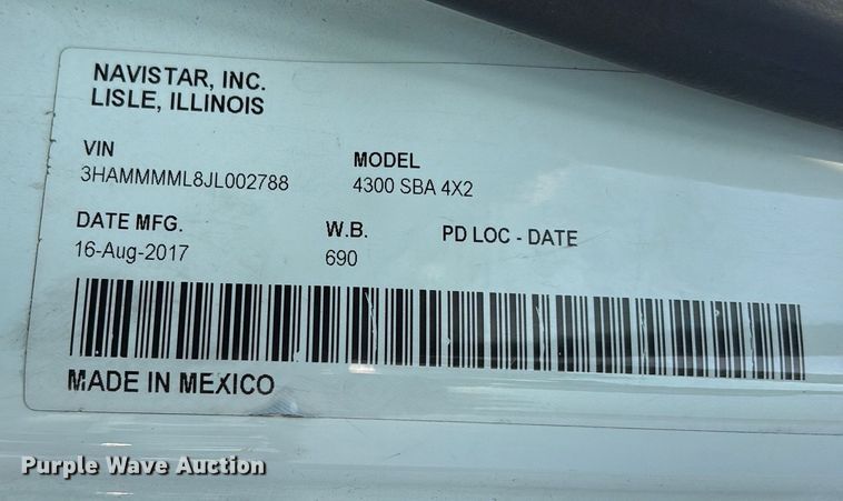 image for item YA6108 2018 International 4300 box truck