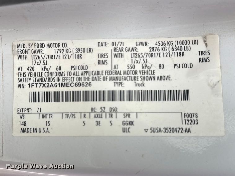 image for item DO8486 2021 Ford F250 Super Duty Ext. Cab pickup truck