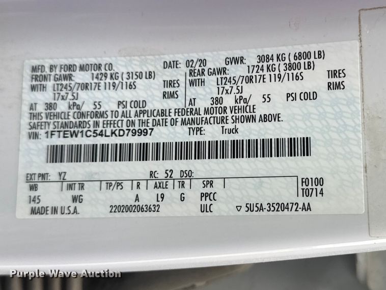 image for item DO8487 2020 Ford F150 Crew Cab pickup truck