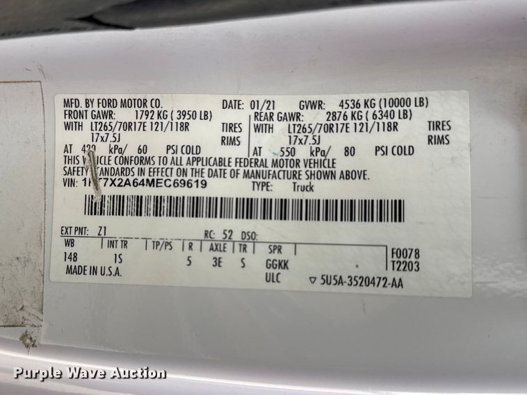 image for item DO8488 2021 Ford F250 Super Duty Ext. Cab pickup truck