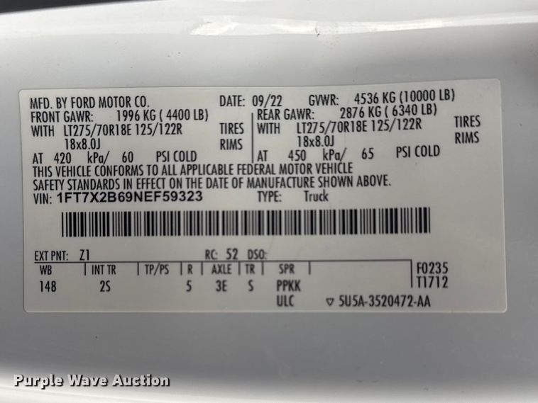 image for item DO8491 2022 Ford F250 Super Duty Ext. Cab pickup truck