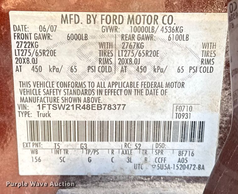 image for item DQ4263 2008 Ford F250 Super Duty Crew Cab pickup truck