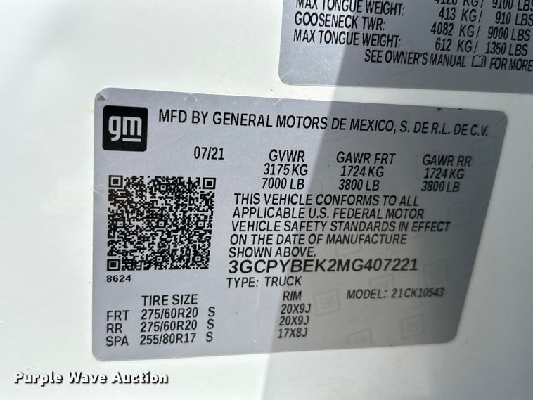 image for item DT0124 2021 Chevrolet Silverado 1500 Crew Cab pickup truck