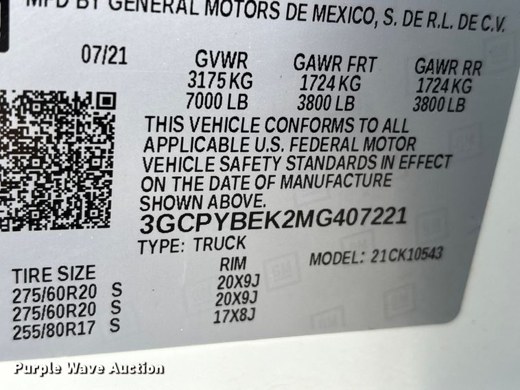 image for item DT0124 2021 Chevrolet Silverado 1500 Crew Cab pickup truck