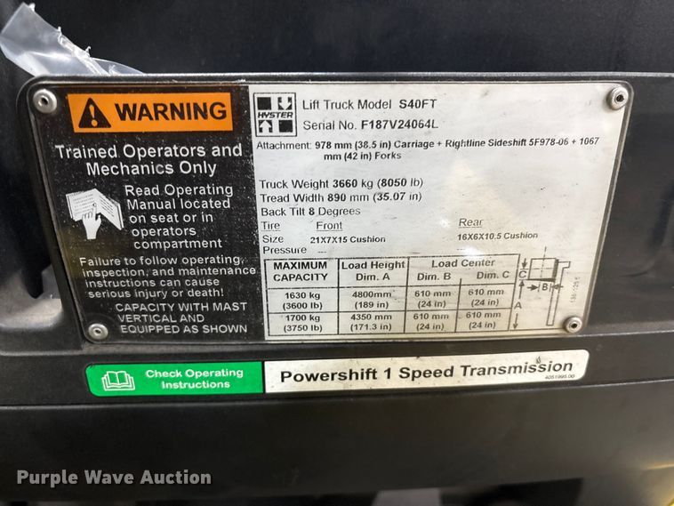 image for item DT2878 2013 Hyster S40FT forklift