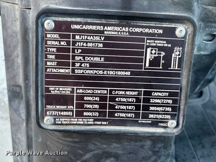 image for item DU0456 2017 UniCarriers PF80YLP forklift