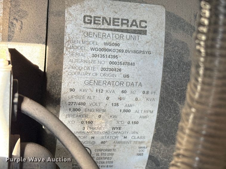 image for item DZ5367 Generac WG090 generator
