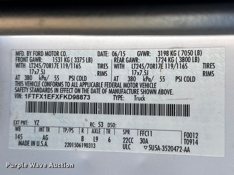 image for item DZ5383 2015 Ford F150 Ext. Cab pickup truck