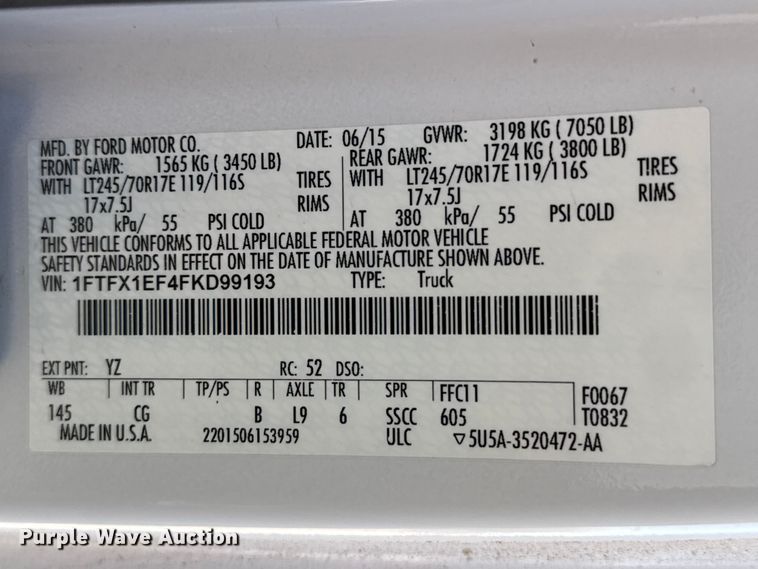 image for item DZ5386 2015 Ford F150 Ext. Cab pickup truck