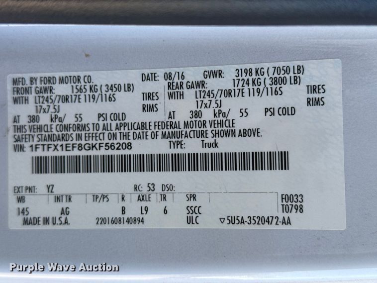 image for item DZ5388 2016 Ford F150 Ext. Cab pickup truck