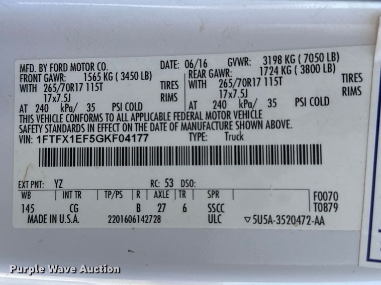 image for item DZ5389 2016 Ford F150 Ext. Cab pickup truck