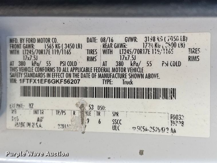 image for item DZ5390 2016 Ford F150 Ext. Cab pickup truck