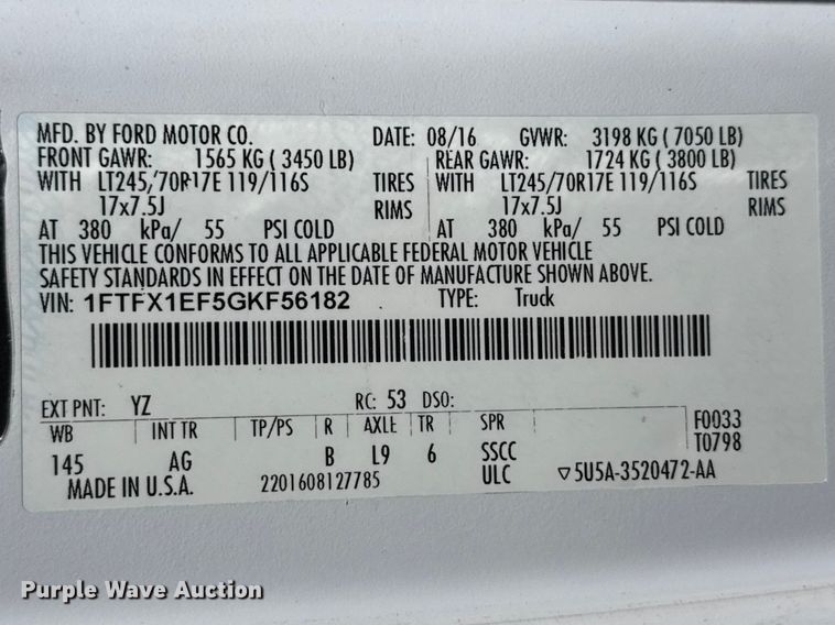 image for item DZ5391 2016 Ford F150 Ext. Cab pickup truck