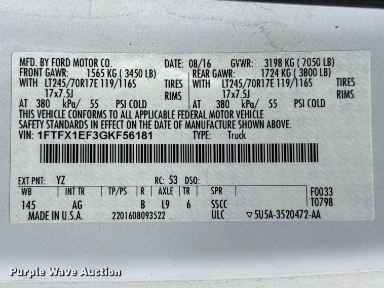 image for item DZ5394 2016 Ford F150 Ext. Cab pickup truck