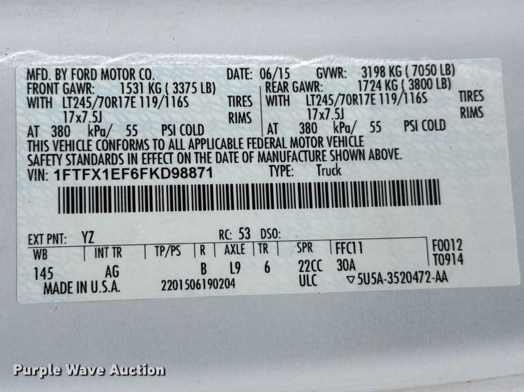 image for item DZ5396 2015 Ford F150 Ext. Cab pickup truck