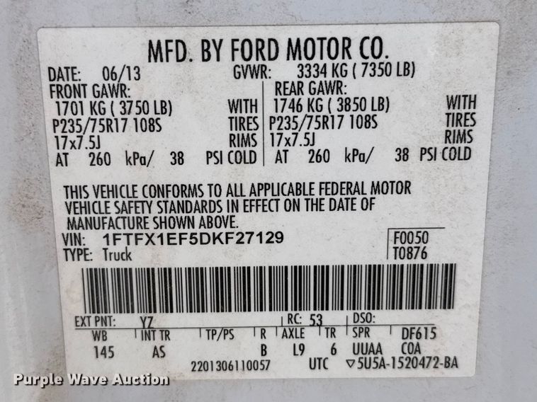 image for item DZ5397 2013 Ford F150 Ext. Cab pickup truck