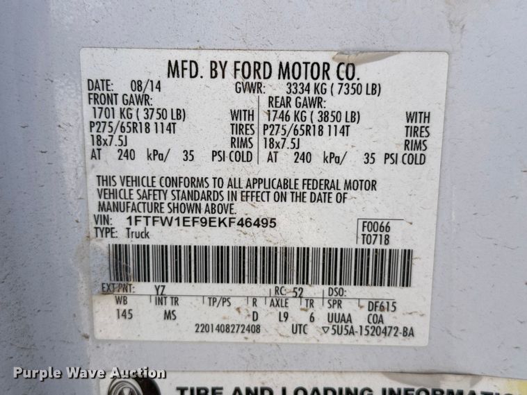 image for item DZ5400 2014 Ford F150 Crew Cab pickup truck