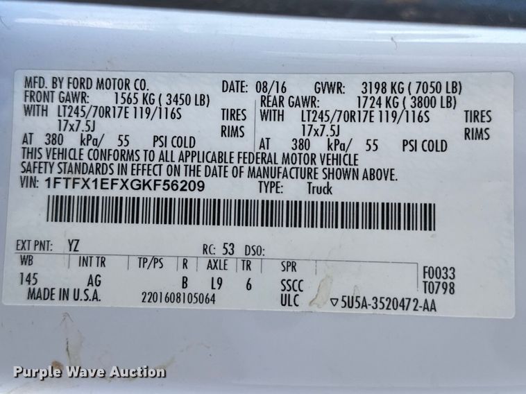 image for item DZ5408 2016 Ford F150 Ext. Cab pickup truck