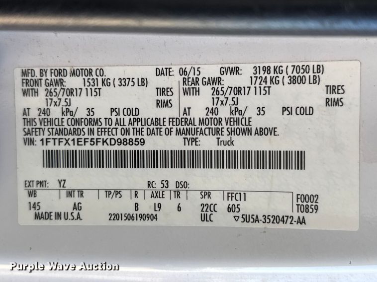 image for item DZ5413 2015 Ford F150 Ext. Cab pickup truck