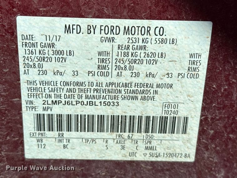image for item DZ5426 2018 Lincoln MKX SUV